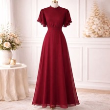 SHEIN Burgundy Sheer Overlay Flutter Sleeve Maxi Gown Open Back Size M