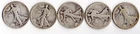 Lot of (5) Walking Liberty Half Dollars - 1917, 1943, 1944-D - 90% Silver