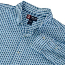 CHAPS Mens L Blue Plaid Long Sleeve Button Up Shirt Crest logo 100% Cotton