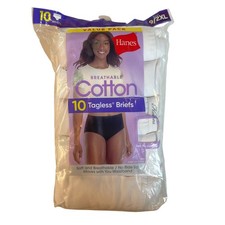 Hanes Pkg of 10 Pair 100 White Cotton Briefs Panties Sz 9 NEW Sealed Package