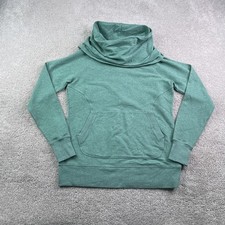 LL Bean Sweatshirt Women Medium Green Cowl Neck Cozy Fleece Pullover Thumbholes