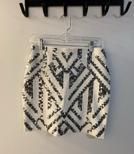 Express White/Black Sequin Geometric Mini Skirt Women's Size S Party Zip Lined