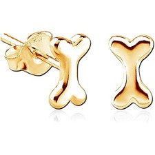 PVD Yellow Gold Plated Sterling Silver XS Tiny Dog Bone Stud Earrings