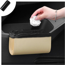Foldable Car Trash Can Waterproof Hanging Garbage Bin Door Organizer Beige