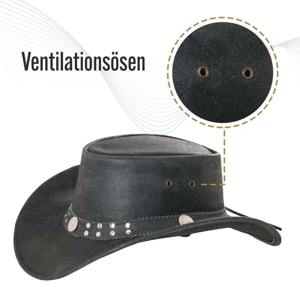 Western Cowboy Leder Busch Hut  Black Forest Fox Buffalo Bill Herren Damen - Bild 3 von 4