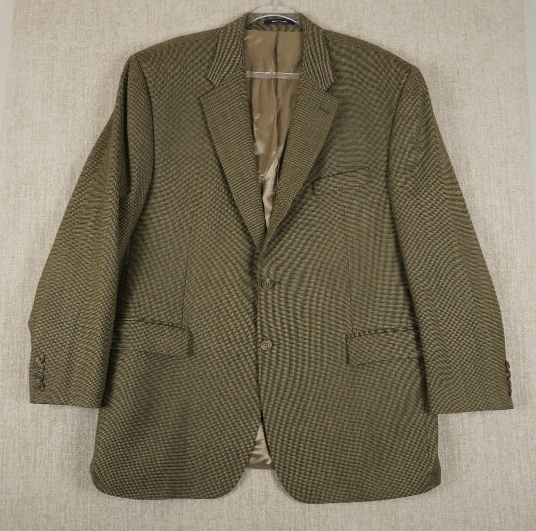 VTG 90s Chaps Ralph Lauren Mens 46R 100percent Wool Houndstooth Sport Coat Blazer Tan image 2
