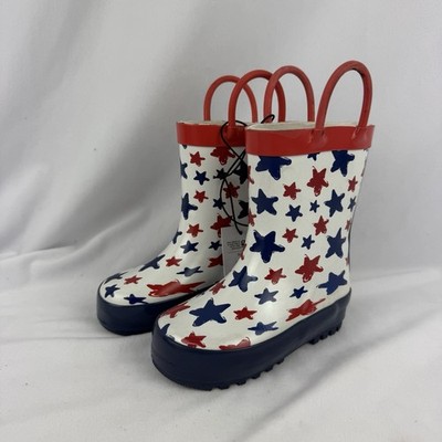 Chatties Footwear For Boys Rain Boots Red & Blue Stars Toddler Size 5/6