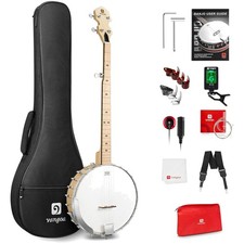 5 String Banjo Open Back Full Size Clawhammer Beginner Kit with Frosted Remo ...