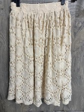 Boho CottageCore Cutout Prairie Beige Eyelet lined Knee Length Skirt Women s XS