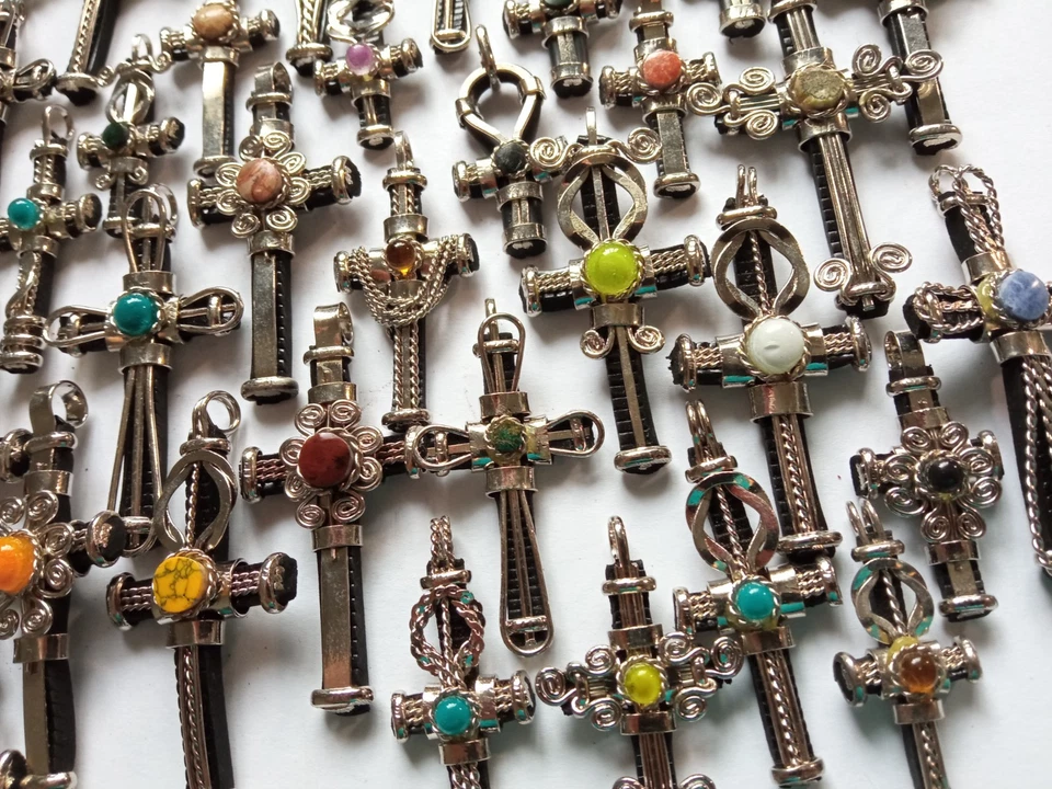 ✨Al Por Mayor 50 Cruz Peruana Colgante Murano y Piedra Cabujón Alpaca Plata Arte✨ Foto 3 de 4