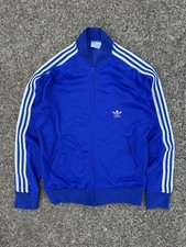 Vintage 80s Adidas ATP Keyrolan Track Jacket Trefoil Made USA Blue Medium