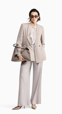 Giorgio Armani Silk Pants Wide Leg 46 IT 12 US Gray Silver Flat Front $1,250
