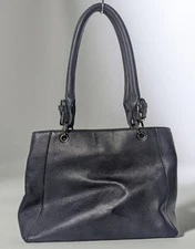Charming Charlie Navy Blue Pebbled Leather Tote Shoulder Bag Zip Top Work Purse