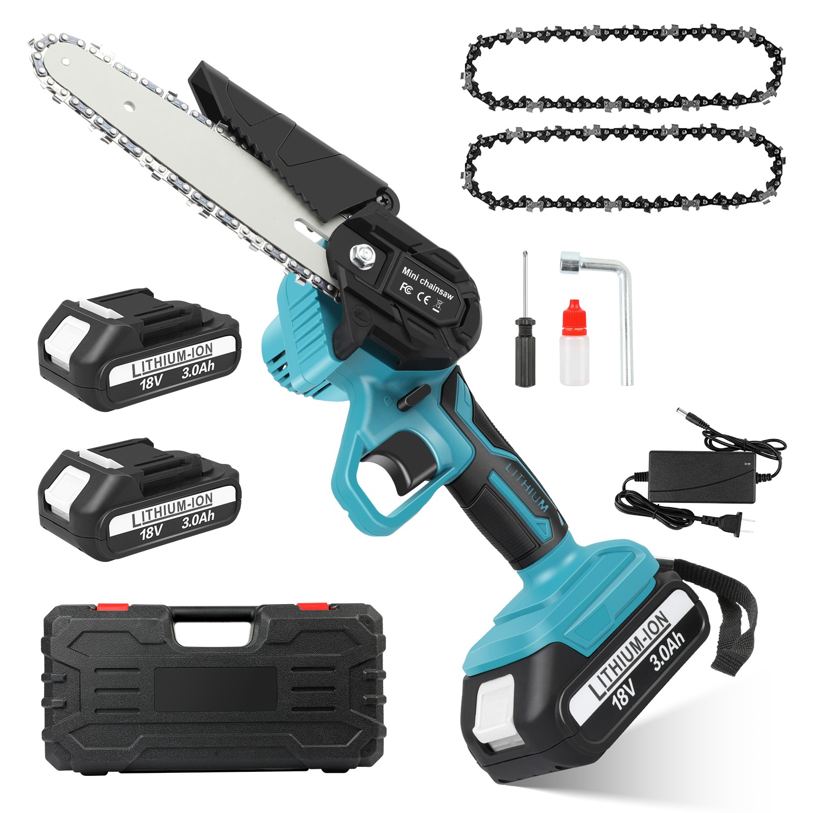 6" Electric Mini Chainsaw Cordless Handheld Saw 2 Battery + 2 Chains for Makita