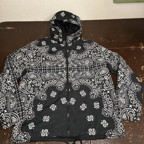 Rebel Vengeance Mens 2XL Bandana Paisley AOP Black Windbreaker Jacket Hoodie EXC - product listing photo
