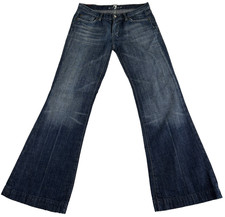 7 for All Mankind Flare Jeans Womens 31 Blue Denim Cotton Rhinestone Made in USA