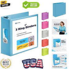 3 Inch Binder 3 Ring Binders Blue, Slant D-Ring 3 Clear View Cover with 2 In...