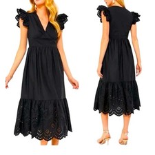 New Tuckernuck Hyacinth House Marshall Black Eyelet Lace Midi Dress XXS 3011-51