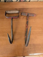 2-VINTAGE CAST IRON HAY BALE HOOKS 11"