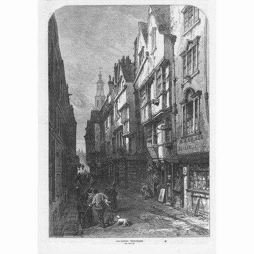 LONDON View in Wych Street - Antique Print 1870