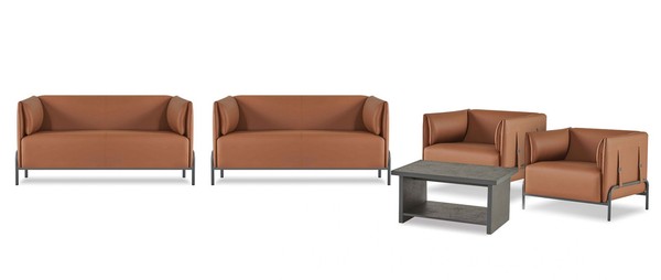 Arbeitszimmer-Set 5Tlg Braun 2X 2-Sitzer Sofas 2X Sessel Grau Couchtisch-image