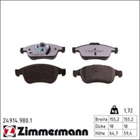Zimmermann 24914.980.1 Bremsbelagsatz FüR Renault Dacia Bremse BremsbeläGe