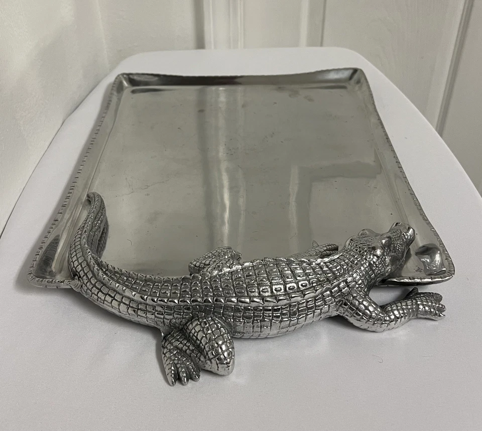 Arthur Court Large Silver Aluminum Alligator Serving Tray - Image 2 of 4