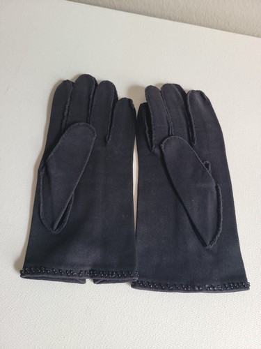 Black Fabric Fashion Ladies Gloves Vintage Beaded - Picture 4 of 8