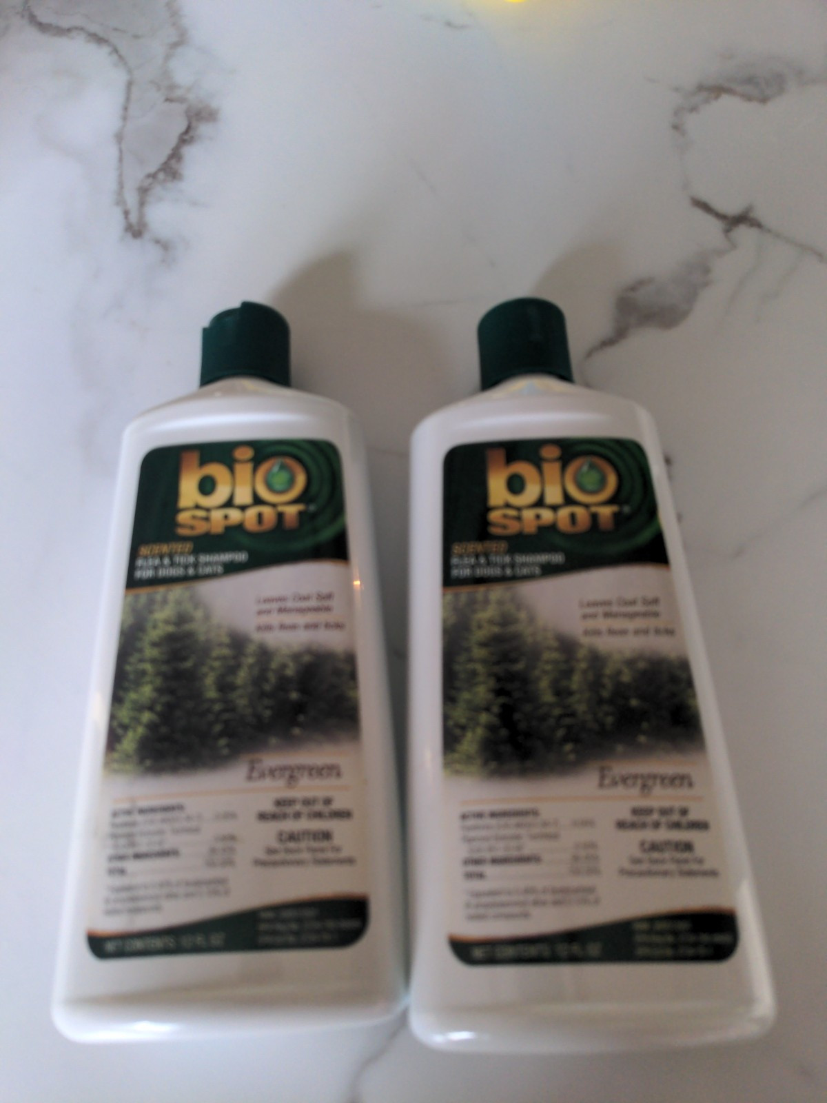 LOT of TWO(2) BIO SPOT SCENTED Flea & Tick Shampoo Dogs & Cats 12 OZ Evergreen 