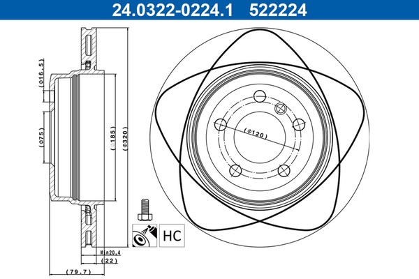 2X Bremsscheibe Powerdisc ATE 24.0322-0224.1 FüR X3 BMW E83 Xdrive-image