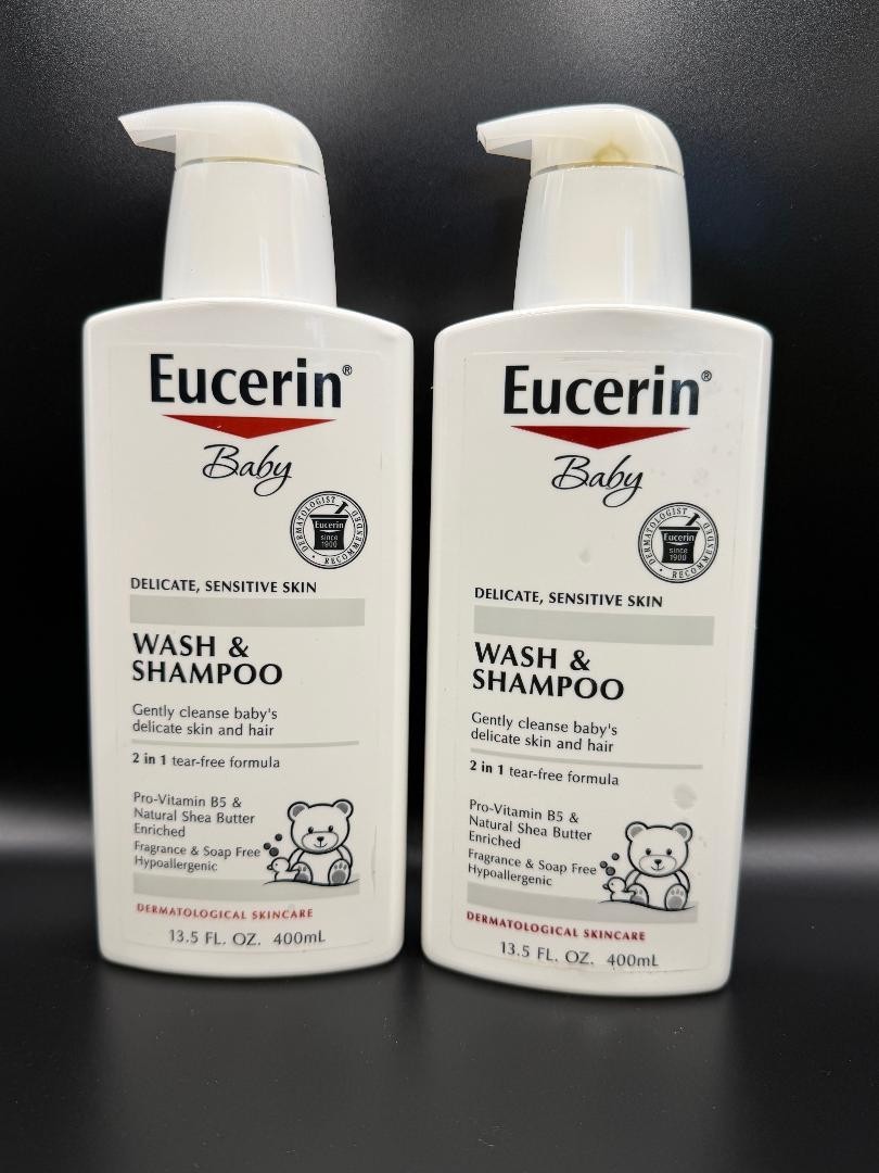 2X Eucerin Baby Wash & Shampoo 13.5 flo oz (400 ml) Fragrance and Soap Free