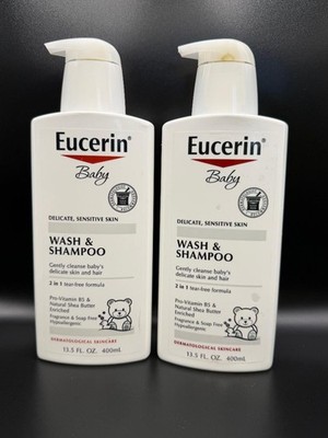 2X Eucerin Baby Wash & Shampoo 13.5 flo oz (400 ml) Fragrance and Soap Free