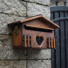 Wooden Mailbox Weather-Resistant Outdoor Storage Wood Finish for Garden