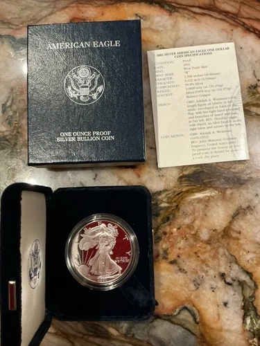 2001-W Silver American Eagle Proof One Dollar Coin Original Box with COA
