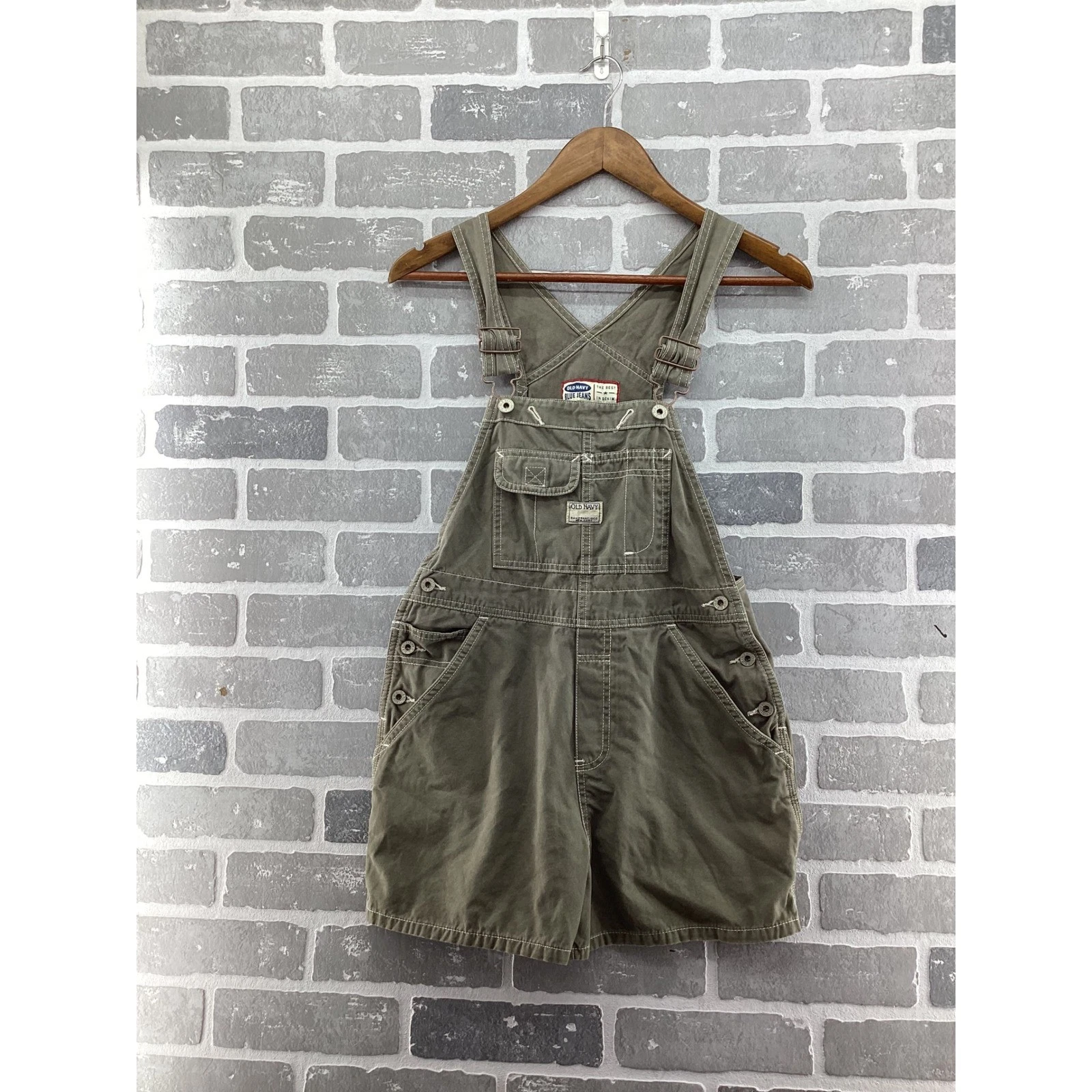 Old Navy Vintage Y2K Olive Green Denim Shortalls Overalls Womens XS Utility
Opens in a new window or