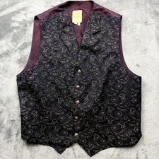 Wah Maker Vest Mens Large Plum Western Brocade Notch Lapel USA Belted Formal