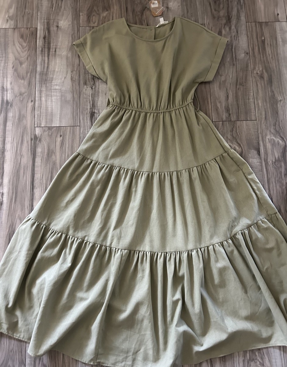 Blu pepper Maxi Sage Green Dress Linen Resort Wear Dress Small | eBay