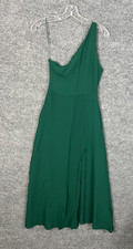 Reformation Evelyn Dress Size 8 Green One Shoulder Hourglass Slit Chiffon