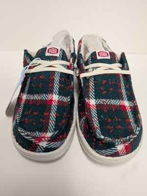 Hey Dude Wendy Womens Size 8 Christmas Confetti Plaid Fur Lined Cozy Shoes NEW