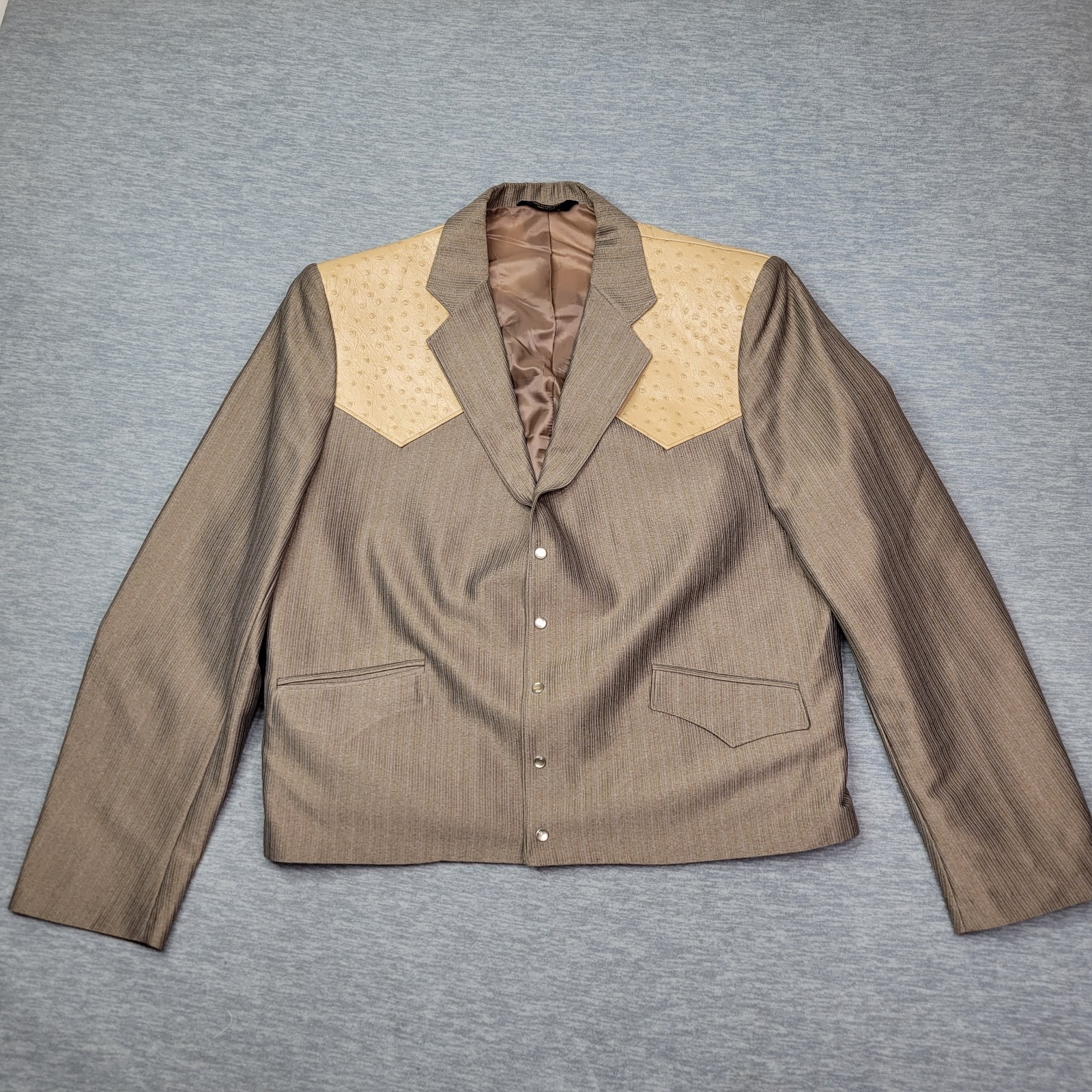 VTG H Bar C Western Blazer Mens 40R Ostrich Yoke Crop (43x25) Pearl Snap