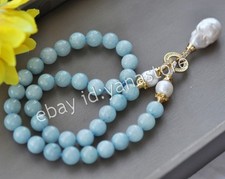 Natürlich Aquamarin Edelstein Perlen Weiß Keshi Barock Perle Anhänger Halsketten