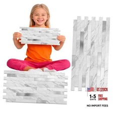 Peel and Stick 20 Tiles - 9 sq. ft. 0.84 M  White Marble - Metal Silver