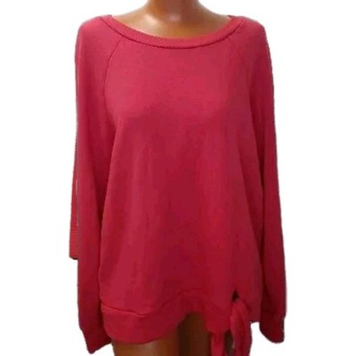 Ten Sixity Sherman Raglan Sweatshirt Woman XL Terry Tie Front Red Lipstick New