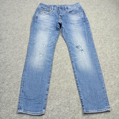 Herrlicher Shyra-Cropped Womens Boyfriend Jeans 27 Blue Stretch Ripped 7/8 5318