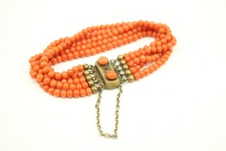 Antique Coral Bracelet Multistrand Box Clasp Beaded