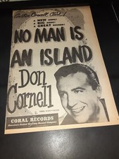Don Cornell No Man Is An Island Rare Promo Poster Ad Framed!