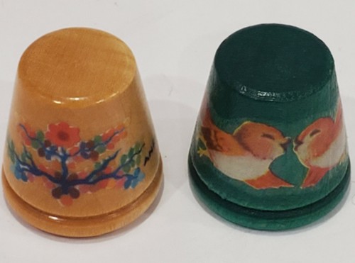 Lot of 2 Vintage ANRI Wooden Hand-Painted Signed Thimbles
