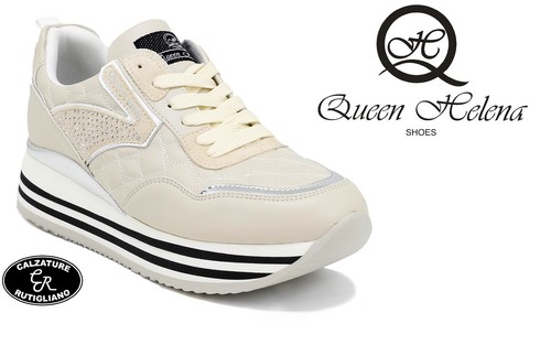 QUEEN HELENA SCARPE DONNA SNEAKERS CON ZEPPA ALLACCIATE BEIGE X25-39 | eBay