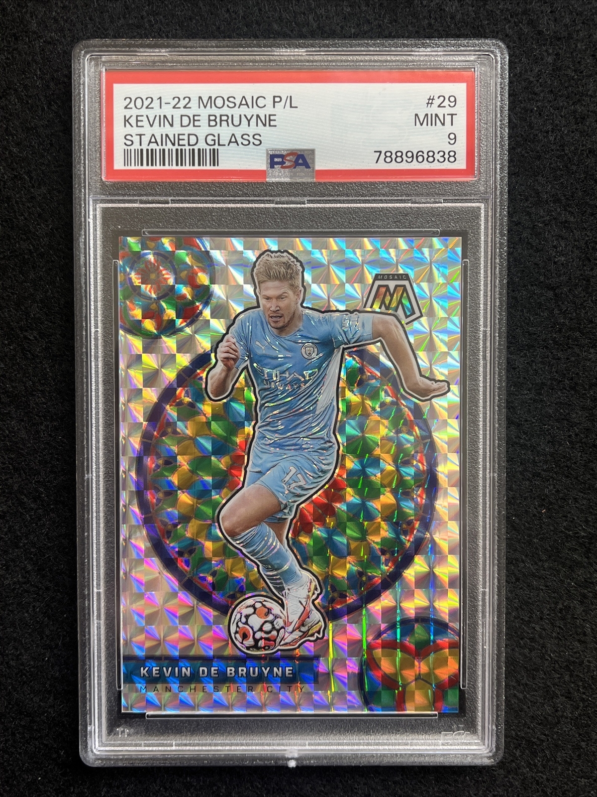 2021-22 Panini Mosaic EPL Kevin De Bruyne Stained Glass #29 Manchester City Rare