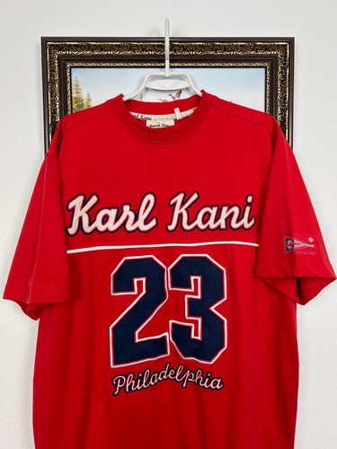 Vintage Karl Kani Baseball Jersey Hip Hop Rap Red Tee Over Print Philadelphia L - Picture 2 of 14